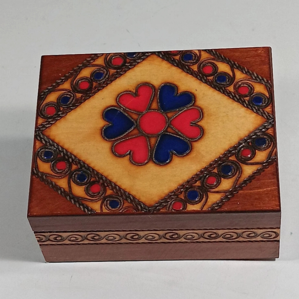 Vtg. Handcrafted Polish Wood Trinket Box by Rafal Kurak